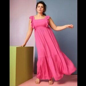 Eloquii Pink Tie Back Ruffle Maxi Dress Sz 20